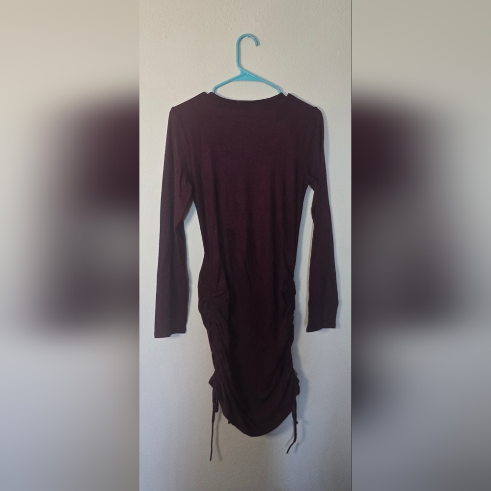 She + Sky Burgundy Ruched Long Sleeve Bodycon Fall Holiday Dress New Size Large - Picture 4 of 5